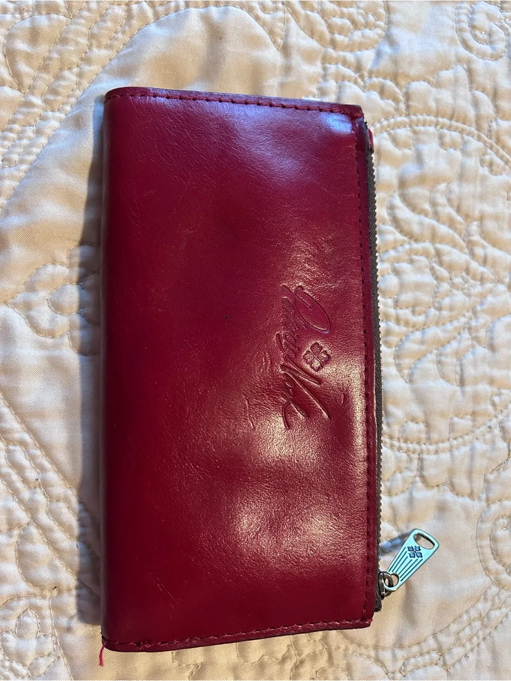 Patricia Nash Burgundy Leather Snap and Zip Wallet